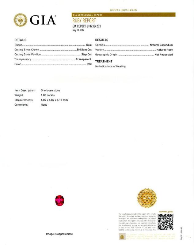 Photo 1 of ORIANNE 1.08ct UNHEATED Ruby and 1.08ctw Diamond Platinum Ring (GIA CERTIFIED) size 7 with Appraisal RN022219