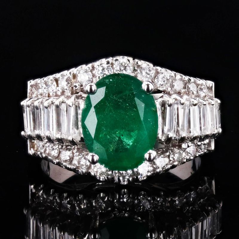 Photo 1 of ORIANNE 2.34ct Emerald and 0.64ctw Diamond 14K White Gold Ring size 7 with Appraisal RN024321