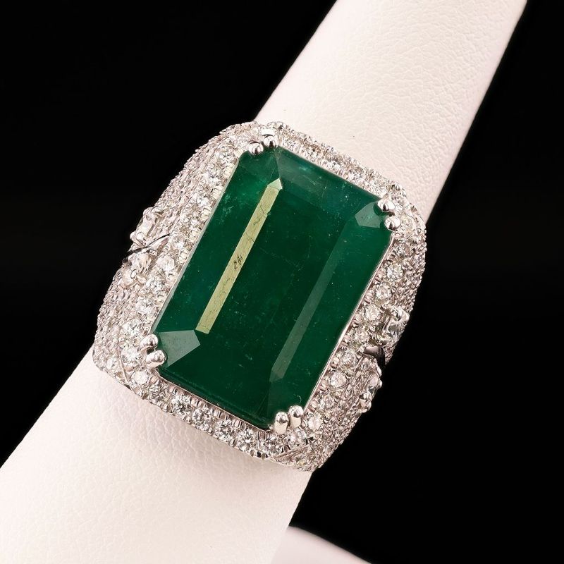 View 3 of ORIANNE 13.96ct F2 CLARITY ENHANCED Emerald and 1.76ctw Diamond Platinum Ring Size 7 1/2 With Appraisal RN032758