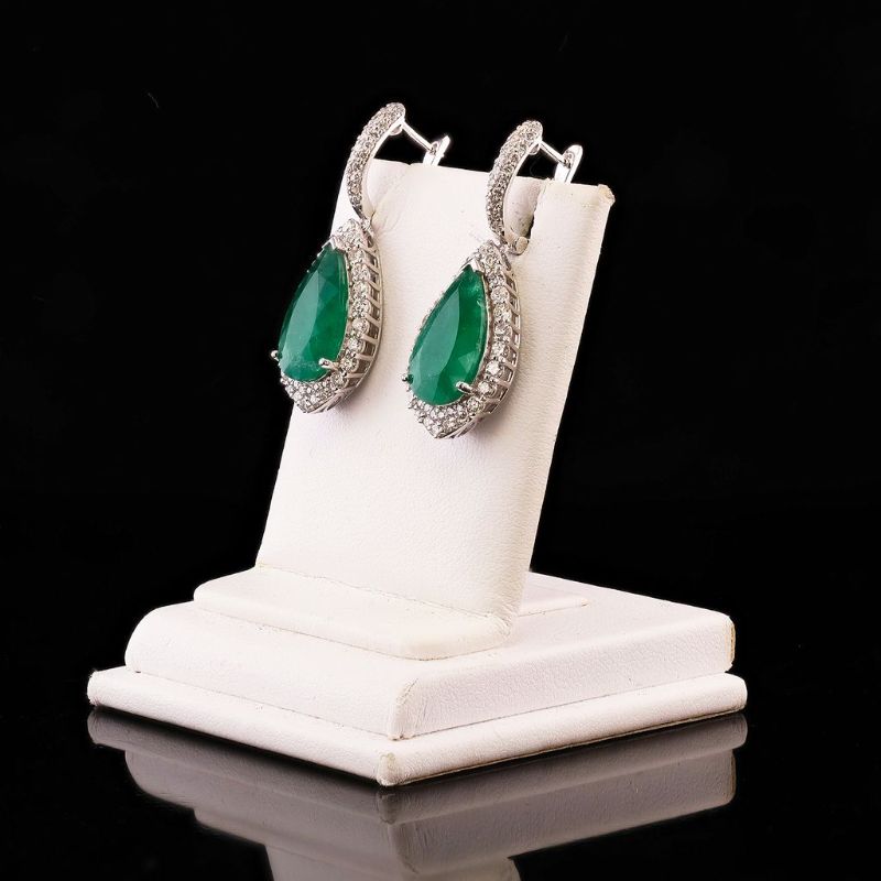 View 2 of ORIANNE 9.21ctw BRAZILIAN Emerald & 1.78ctw Diamond Platinum Dangle Earrings With Appraisal ER008140