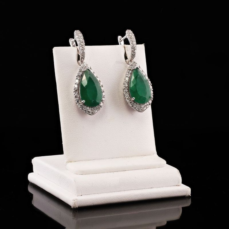 View 3 of ORIANNE 9.21ctw BRAZILIAN Emerald & 1.78ctw Diamond Platinum Dangle Earrings With Appraisal ER008140