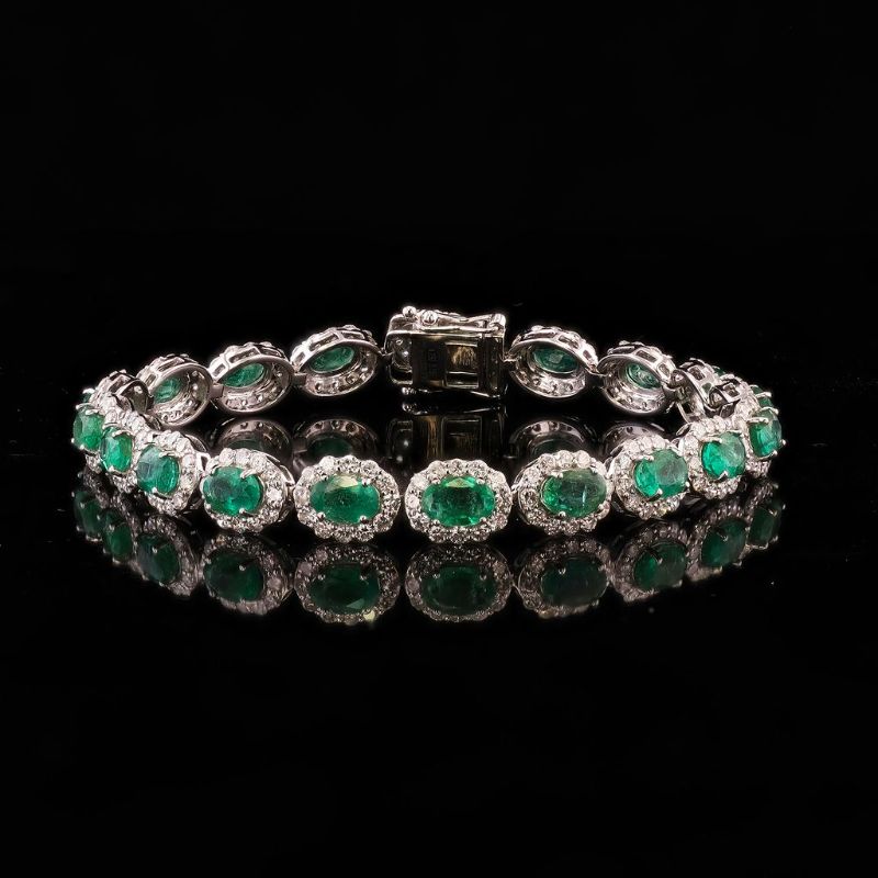 Photo 1 of ORIANNE 8.19ctw Emerald and 4.26ctw Diamond Platinum Bracelet 7" With Appraisal BR008879