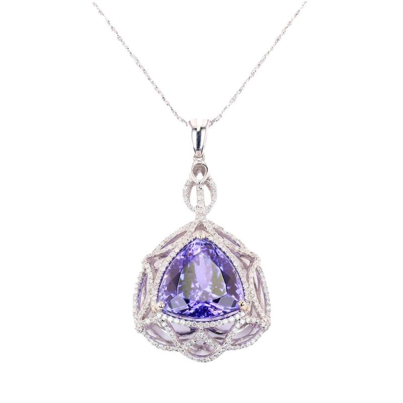 Photo 1 of ORIANNE 14.02ct Tanzanite and 0.68ctw Diamond 14K White Gold Pendant with 17" Chain, With Appraisal NK015932
