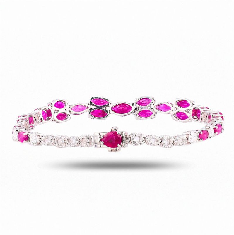 View 2 of ORIANNE 10.05ctw BURMESE Ruby and 1.91ctw Diamond Platinum Bracelet (GIA CERTIFIED) Size 7" with Appraisal BR008384