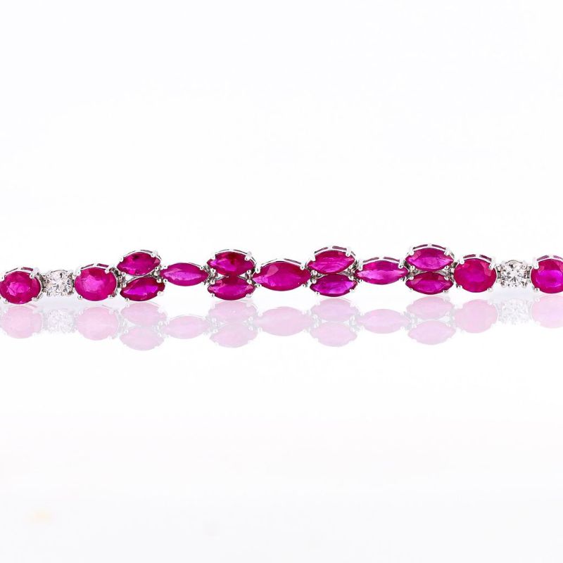 View 3 of ORIANNE 10.05ctw BURMESE Ruby and 1.91ctw Diamond Platinum Bracelet (GIA CERTIFIED) Size 7" with Appraisal BR008384