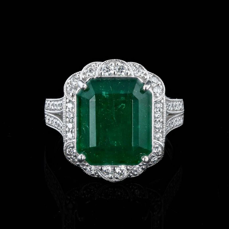 Photo 1 of ORIANNE 8.78ct Emerald and 0.55ctw Diamond Platinum Ring (GIA CERTIFIED) Size 7 with Appraisal RN036371