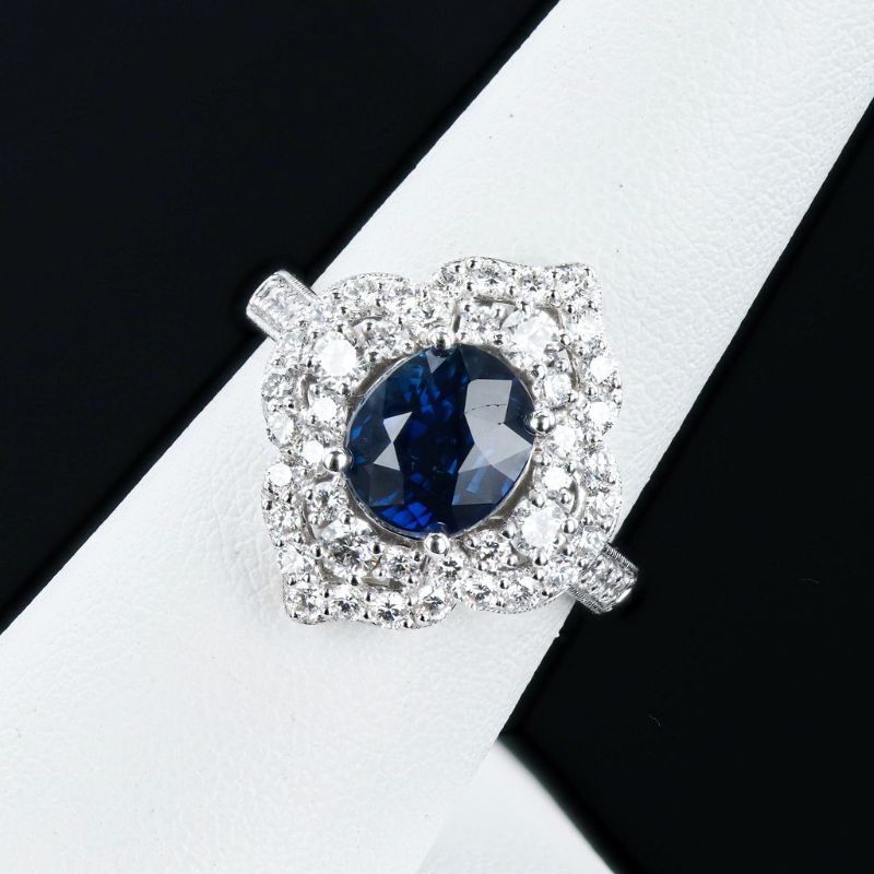 Photo 1 of ORIANNE 3.20ct UNHEATED Blue Sapphire and 1.15ctw Diamond Platinum Ring Size 6 3/4  (GIA CERTIFIED) with Appraisal RN037101