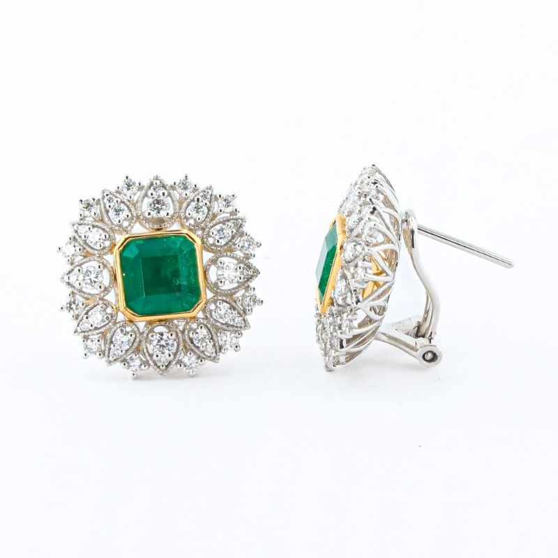 Photo 1 of ORIANNE 3.97ctw Emerald and 1.17ctw Diamond Platinum and 18K Yellow Gold Earrings with Appraisal ER007619