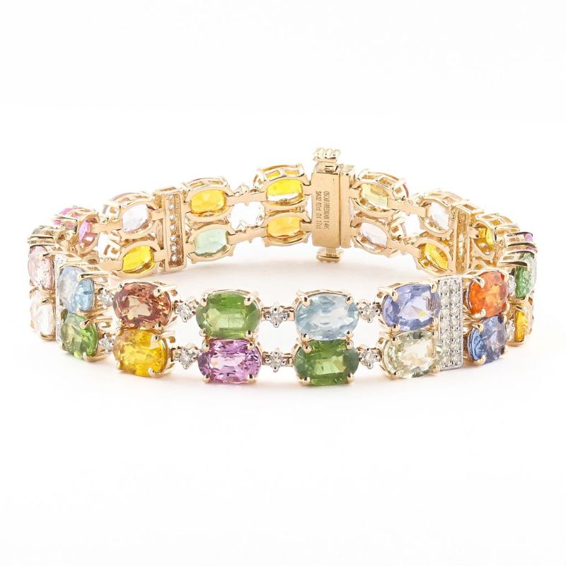 Photo 1 of ORIANNE 32.92ctw MultiColor Sapphire and 1.17ctw Diamond 14K Yellow Gold Bracelet Size 7" with Appraisal BR008345