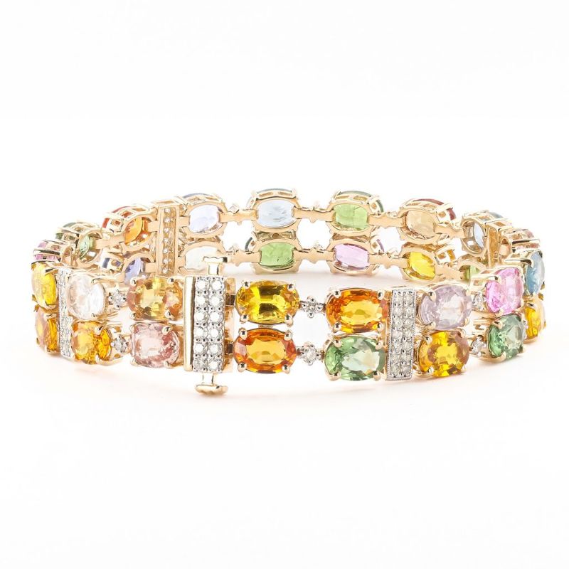 Photo 1 of ORIANNE 32.92ctw MultiColor Sapphire and 1.17ctw Diamond 14K Yellow Gold Bracelet Size 7" with Appraisal BR008345