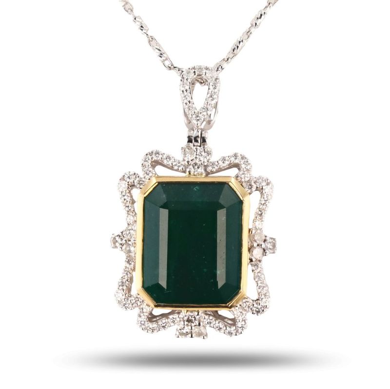 Photo 1 of ORIANNE 12.36ct Emerald and 0.83ctw Diamond 18K Yellow and White Gold Pendant with Chain Size 18" NK014383