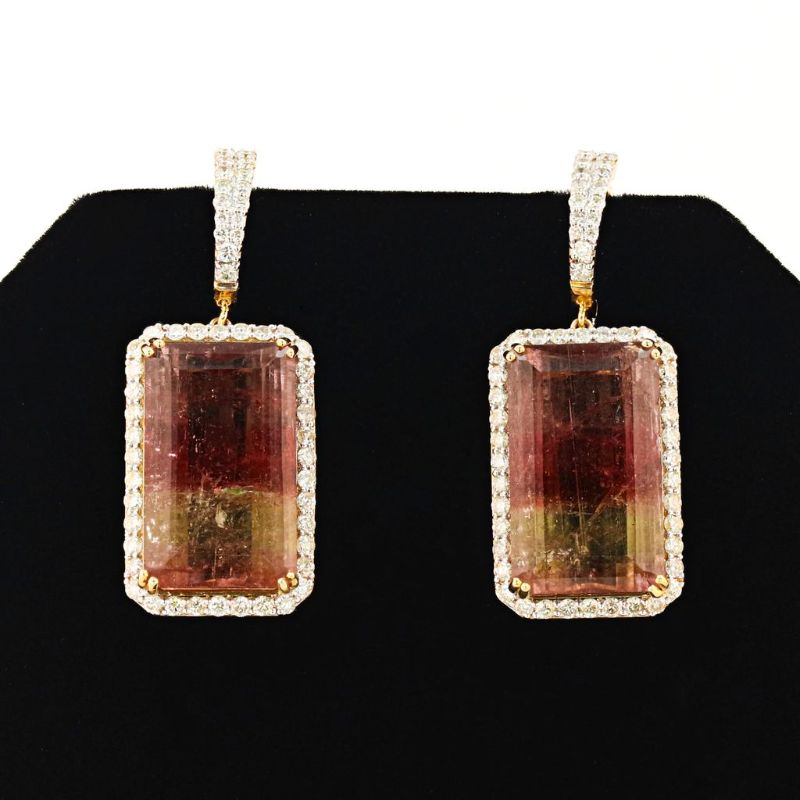 Photo 1 of ORIANNE 45.08ctw Tourmaline and 2.61ctw Diamond 14K Yellow Gold Earrings with Appraisal  ER006874