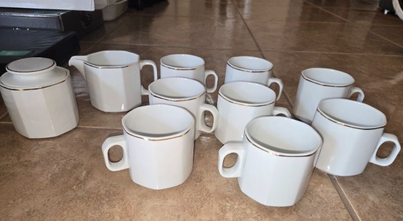 View 6 of 44 CROWN PORCELAIN 10 1/4 INCH DINNER PLATES WITH SALAD PLATES SOUP BOWLS AND SAUCERS, CUPS SUGAR AND CREAMER & PLATTER MADE IN THAILAND