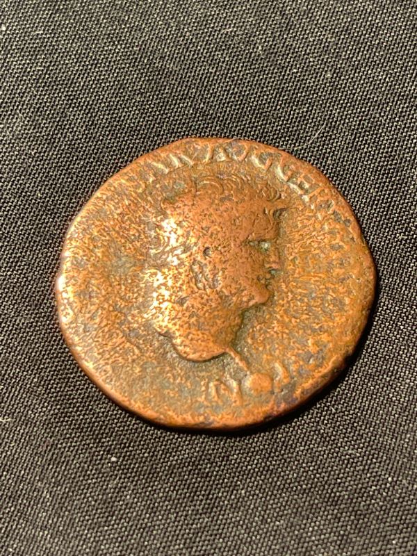Photo 1 of 54-68 AD. ROMAN NERO 29MM BRONZE HEAD OF NERO W SHIELD COIN