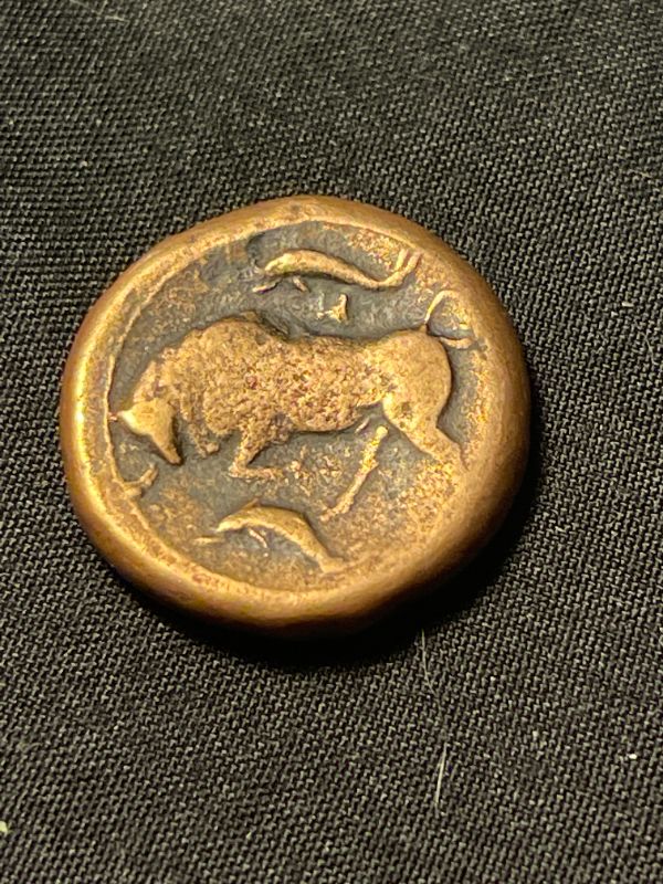 Photo 2 of 317-289 BC. GREEK SICILY AGATHOCLES 22MM HEAD OF KORE BULL BUTTING RIGHT COIN