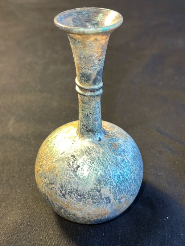 Photo 1 of 100BC-200AD ANCIENT ROMAN BOTTLE DECORATED GLASS H4”