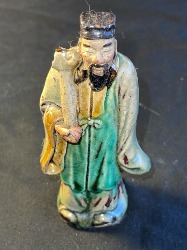 Photo 1 of ANCIENT CHINESE STATUE GLAZED POTTERY H5”
