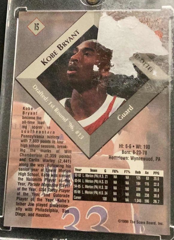 Photo 2 of 1996 SCORE BOARD KOBE BRYANT ROOKIE CARD #15