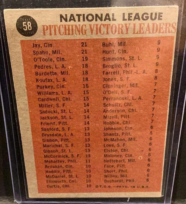 Photo 2 of 1961 NATIONAL LEAGUE WIN LEADERS WARREN SPAHN #58