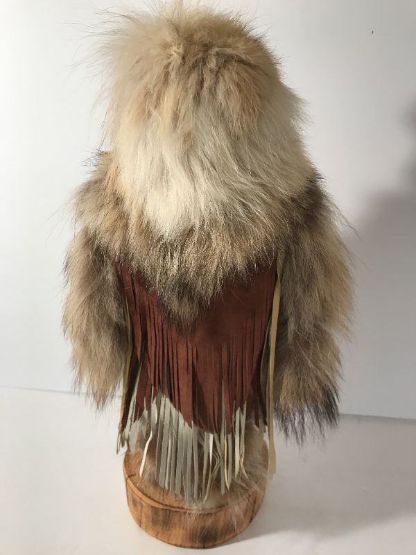 Photo 6 of NATIVE AMERICAN INDIAN FIGURE AUTHENTICALLY DRESSED IN  REAL FUR & SUEDE 
H/19”