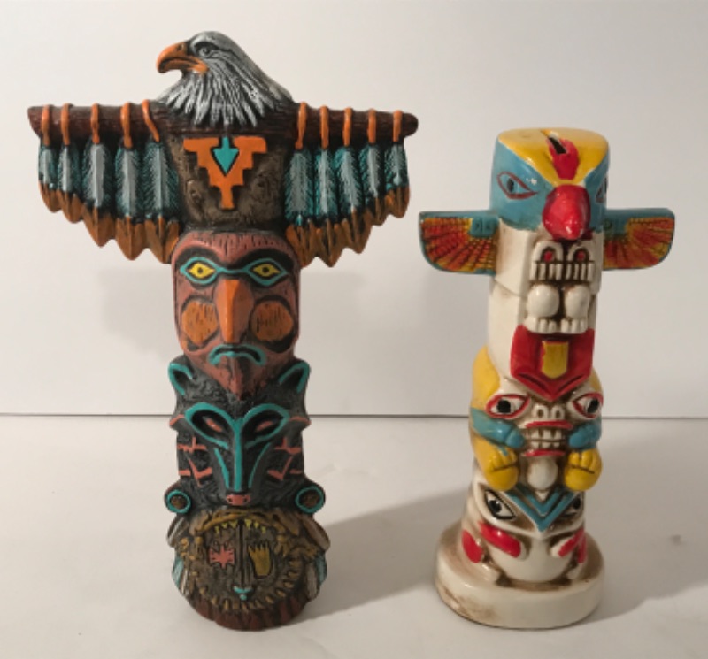 Photo 2 of CANADIAN FIRST NATIONS HAND-PAINTED TOTEM POLE PIGGYBANK , SIGNED TOTEM POLE H- 11.5” AND MORE