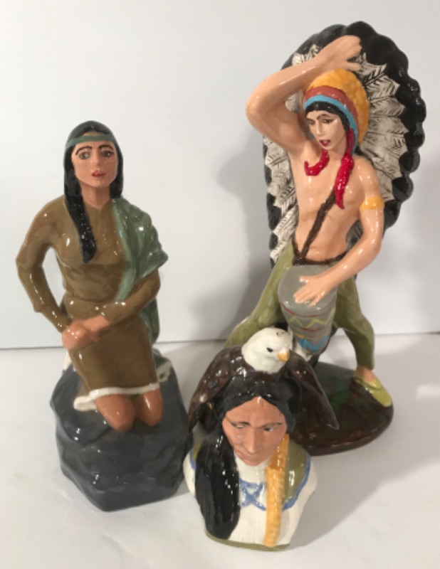Photo 1 of VINTAGE GLAZED HANDCRAFTED NATIVE AMERICAN STATUES TALLEST H-12”