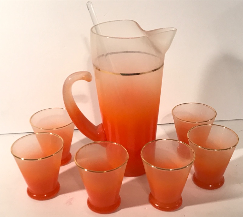 Photo 4 of VINTAGE 1950’s  BLENDO ORANGE PITCHER AND 5 GLASSES- SET 
