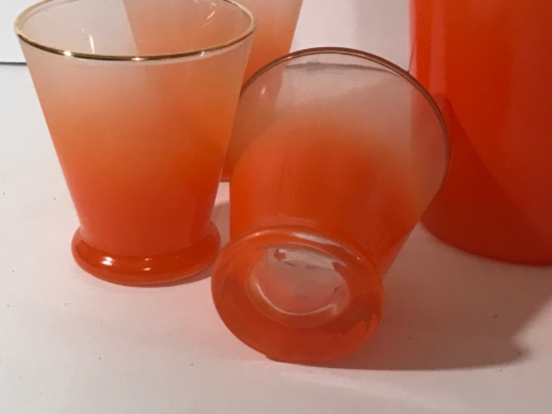 Photo 3 of VINTAGE 1950’s  BLENDO ORANGE PITCHER AND 5 GLASSES- SET 
