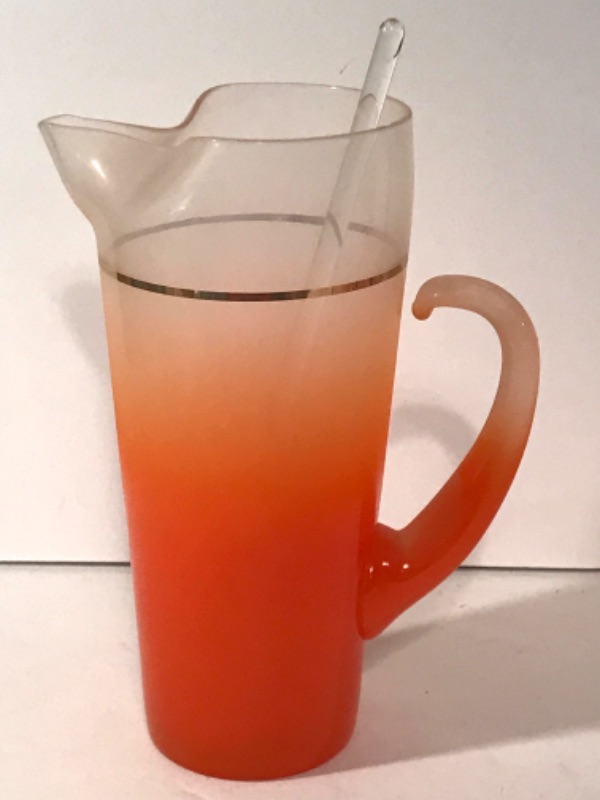 Photo 2 of VINTAGE 1950’s  BLENDO ORANGE PITCHER AND 5 GLASSES- SET 
