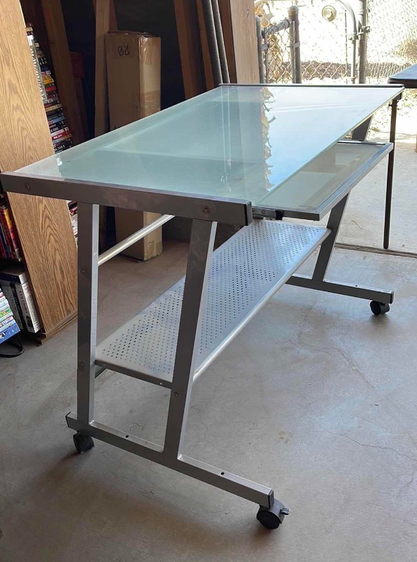 Photo 2 of METAL TEMPERD GLASS ROLLING DESK 37”x 24” x 30.5