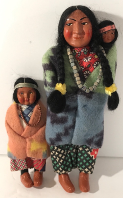 Photo 1 of VINTAGE SKOOKUM DOLL WITH PAPOOSE 10.5”
AND CHILD DOLL