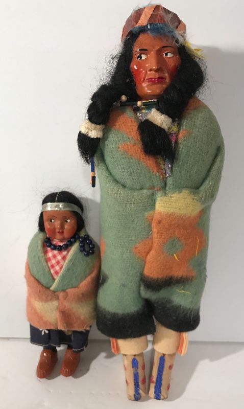 Photo 1 of VINTAGE SKOOKUM NATIVE AMERICAN STYLE DOLL 10.5”
& CHILD DOLL