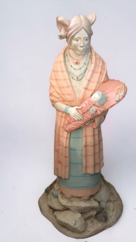 Photo 1 of VINTAGE RARE FLORENTINE ART STUDIO 1981 NATIVE AMERICAN MOTHER & CHILD LARGE STATUE H - 27”