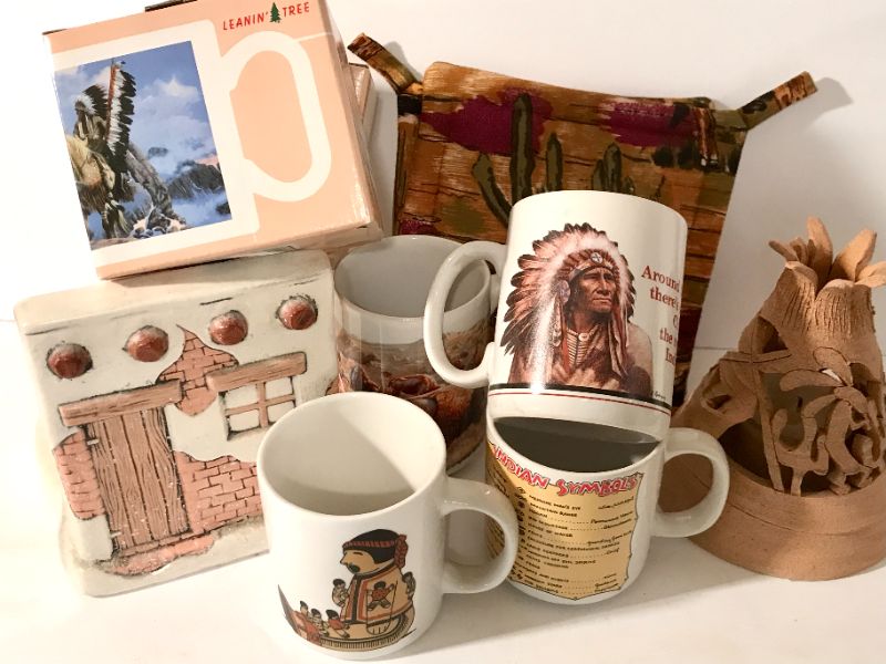 Photo 1 of NATIVE AMERICAN KITCHEN ITEMS -PAPER TOWEL HOLDER, POTHOLDERS, MUGS & MORE 