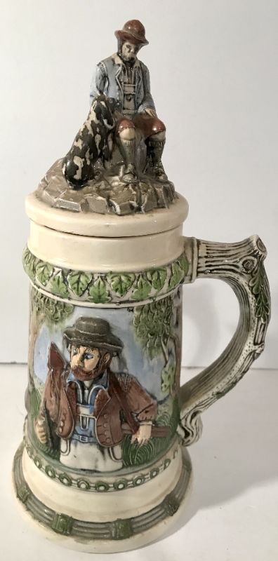 Photo 1 of VINTAGE 1972 DECORATIVE CERAMIC STEIN WITH HUNTING SCENE H-13”