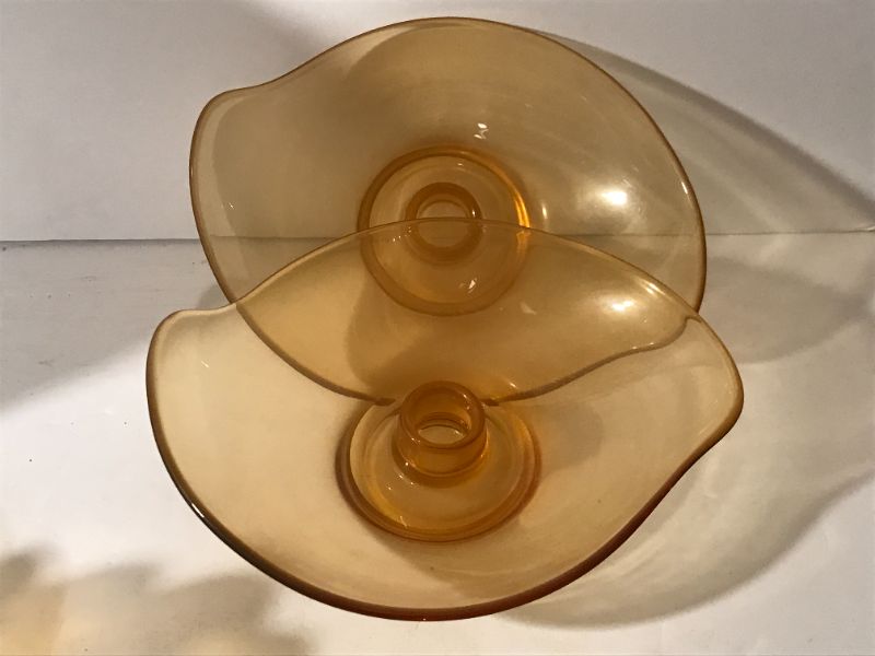 Photo 1 of VINTAGE COLLECTION OF DECORS - VIKING AMBER ART GLASS CANDLE HOLDERS, CERAMIC VASE 8” & MORE