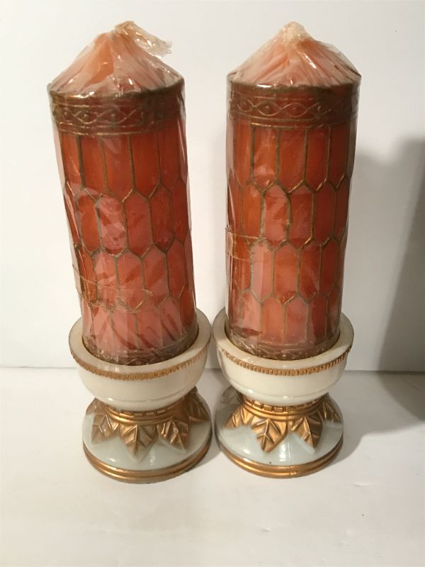 Photo 3 of VINTAGE COLLECTION OF DECORS - VIKING AMBER ART GLASS CANDLE HOLDERS, CERAMIC VASE 8” & MORE