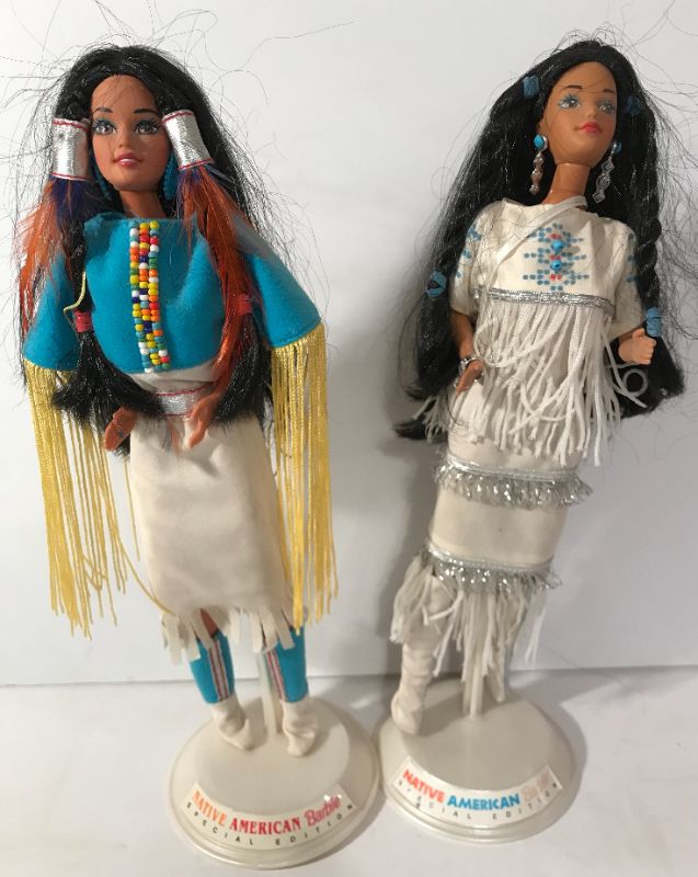 Photo 2 of NATIVE AMERICAN BARBIES W/ STANDS AND ONE BOX