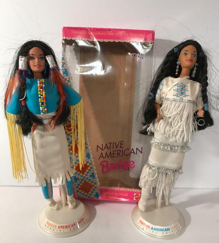 Photo 1 of NATIVE AMERICAN BARBIES W/ STANDS AND ONE BOX