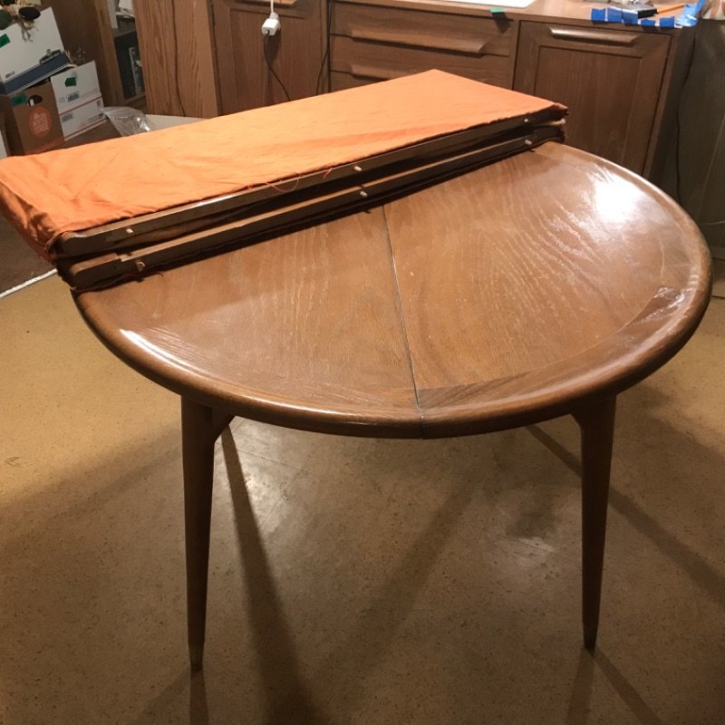 Photo 3 of MID-CENTURY MODERN JACK VAN DER MOLEN FOR JAMESTOWN LOUNGE COMPANY DINNER TABLE 42 Diameter W/ 2 16” LEAF  TABLE CAN EXTEND TO 74” 29!HEIGHT