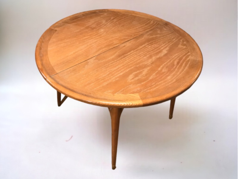 Photo 2 of MID-CENTURY MODERN JACK VAN DER MOLEN FOR JAMESTOWN LOUNGE COMPANY DINNER TABLE 42 Diameter W/ 2 16” LEAF  TABLE CAN EXTEND TO 74” 29!HEIGHT