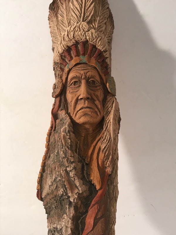 Photo 2 of VINTAGE CARVED RESIN INDIAN CHIEF IN THE TREE WALL ART 19”