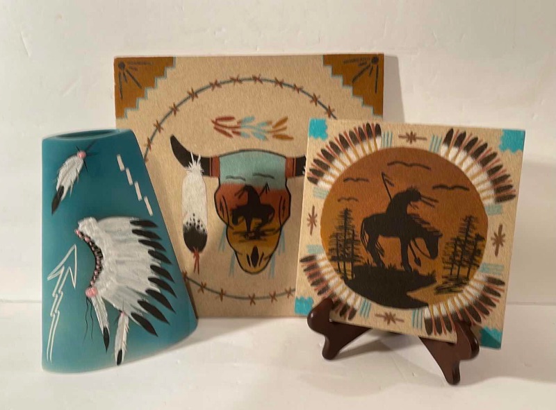 Photo 1 of NATIVE AMERICAN AUTHENTIC NAVAJO SIGNED WALL ART & HANDCRAFTED VASE 