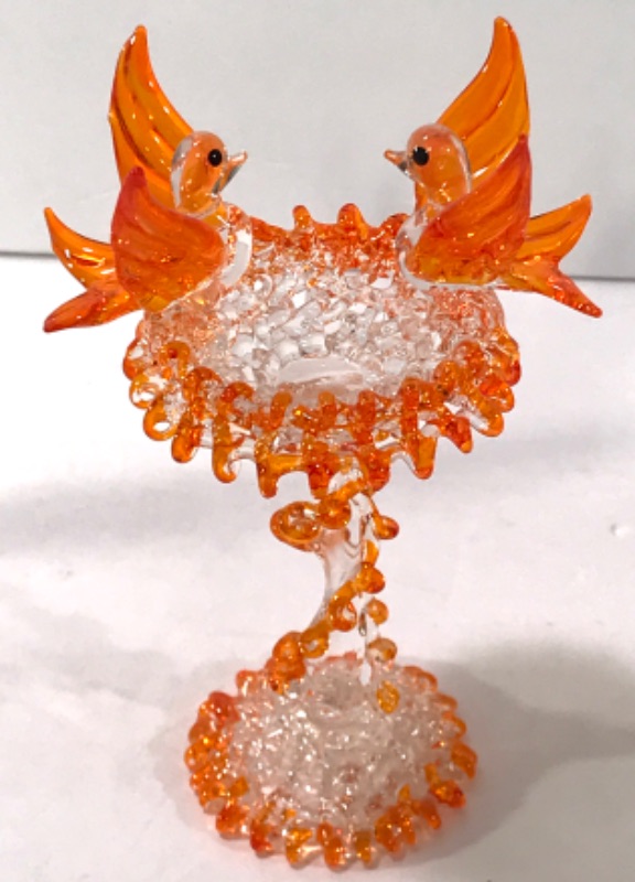 Photo 2 of VINTAGE HANDBLOWN GLASS  BIRDS WITH BIRDBATH & HARP AND CHAIR W/ CANDLE TALLEST H - 7”