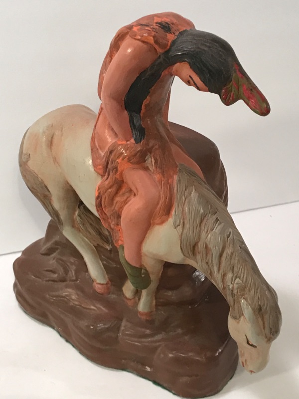 Photo 5 of VINTAGE END OF THE TRAIL CERAMIC HORSE AND WARRIOR SCULPTURE STATUE 
