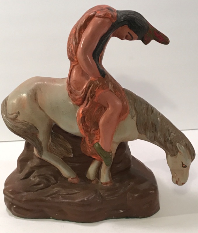 Photo 1 of VINTAGE END OF THE TRAIL CERAMIC HORSE AND WARRIOR SCULPTURE STATUE 
