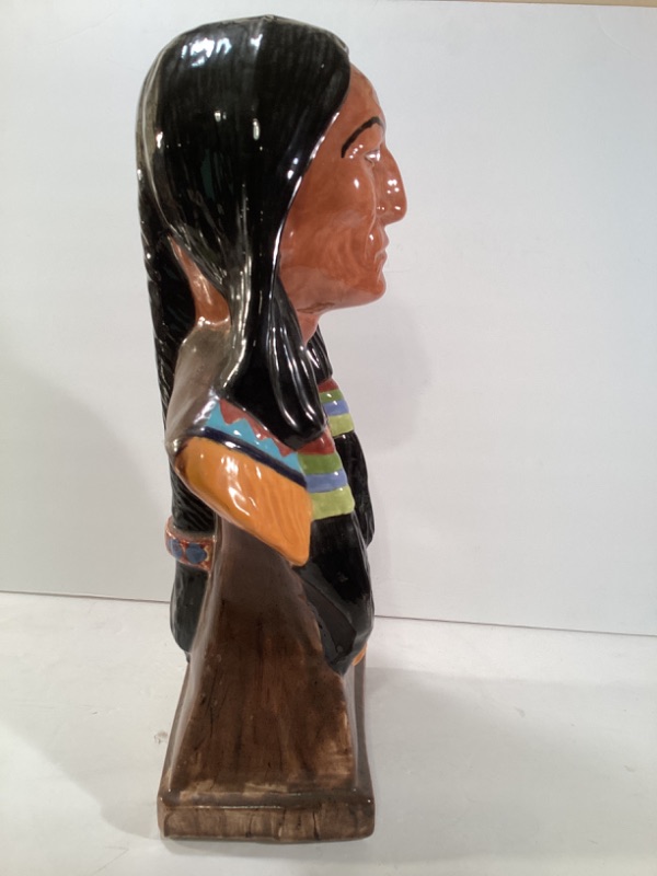 Photo 3 of VINTAGE NATIVE AMERICAN INDIAN CHIEF HAND MADE GLAZED POTTERY H-17”