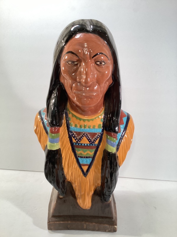 Photo 1 of VINTAGE NATIVE AMERICAN INDIAN CHIEF HAND MADE GLAZED POTTERY H-17”