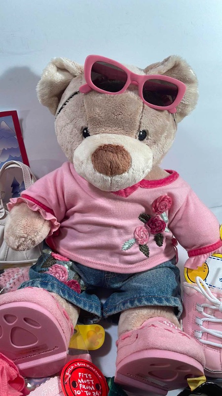 Photo 2 of BUILD A BEAR - LORI BEAR W / 5 PAIRS OF SHOES / 2 SUNGLASSES / 2 PURSES /2 UNDERWEAR / 5 OUTFITS/1SHAWL