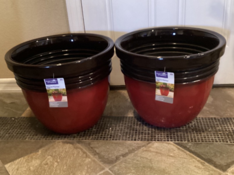 Photo 1 of SET OF 2 PLANTER POTS 20” ROUND - LIGHT WEIGHT PLASTIC